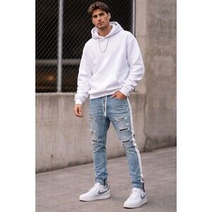 PacSun Distressed Drawstring Jogger Jeans Side Stripe Zip Hem XL Urban Y2K